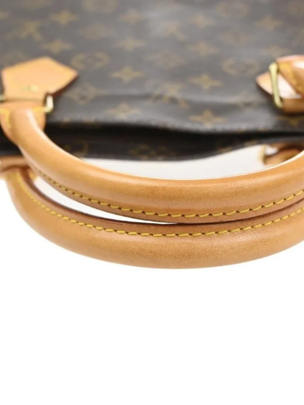 LOUIS VUITTON Logo Sac Plat Hand Tote Bag Monogram Leather Brown